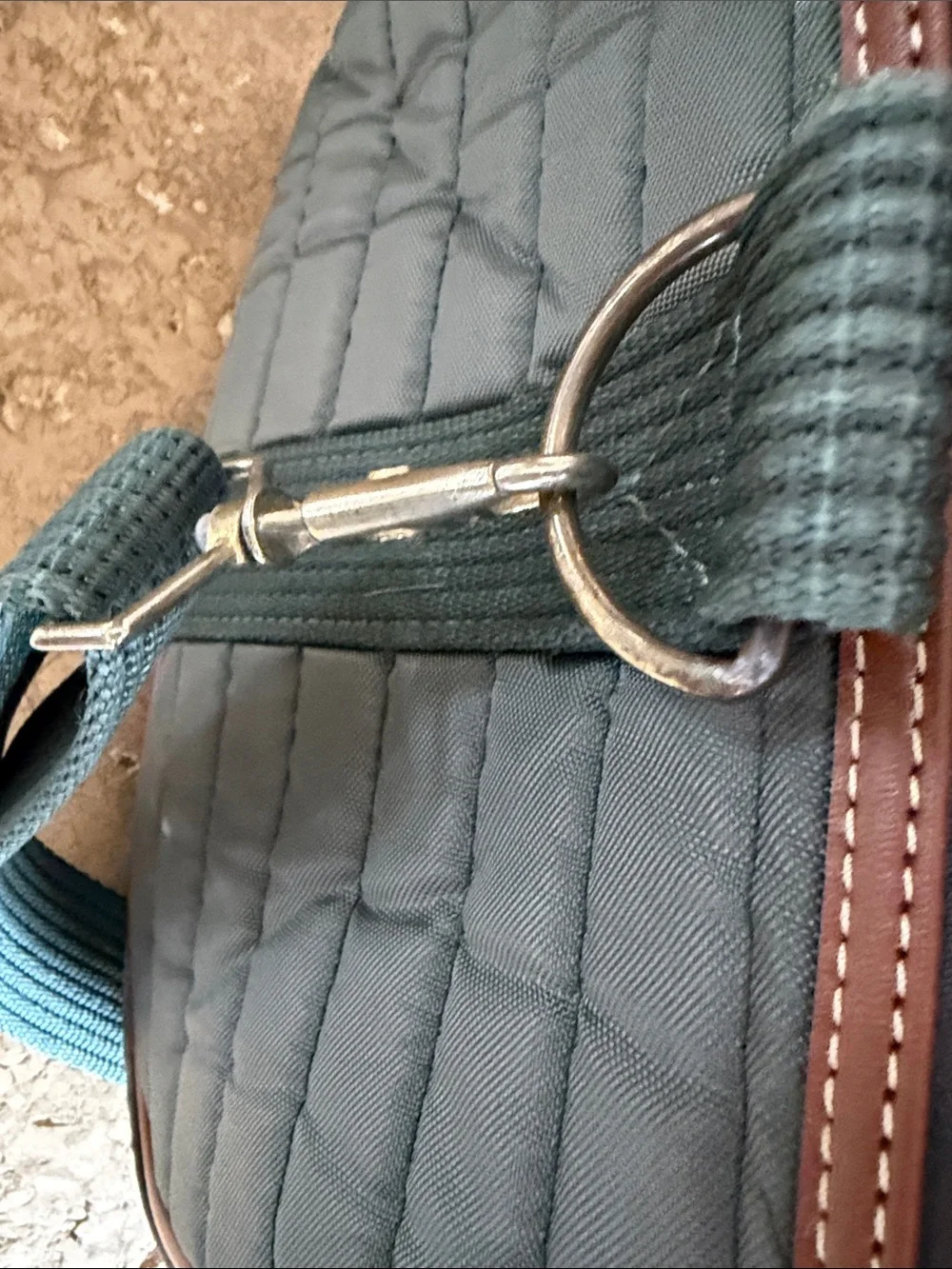 Sherpa Pet Quilted Green Duffel Bag with Brown Trim Adjustable Shoulder Strap